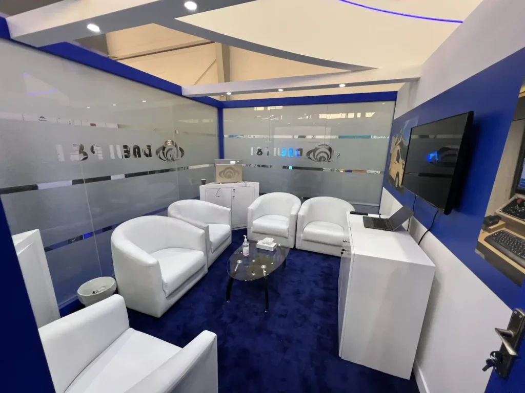 Mobile surveillance vehicle showcased at the DAEJI P&I defense technology exhibition booth