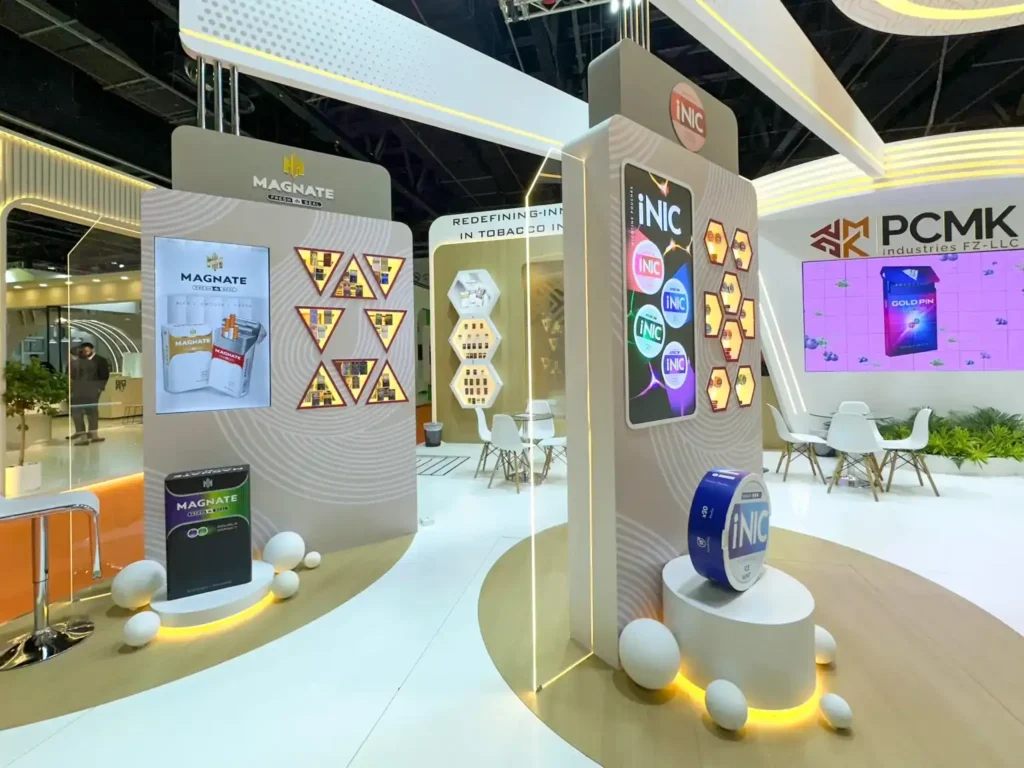 Magnate and iNIC product display units showcased at the PCMK trade show booth