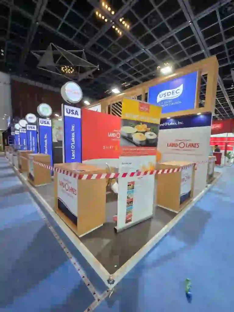 Land O'Lakes custom exhibition stand featuring branded counters and product displays