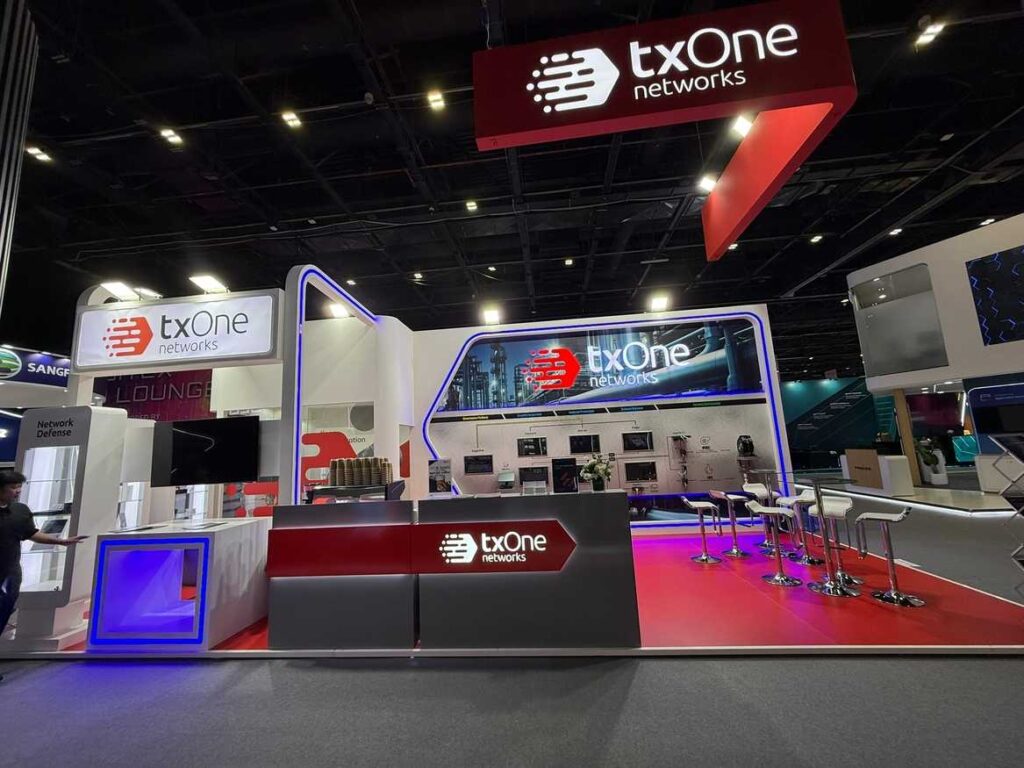txOne Networks exhibition stand featuring governance and security product displays