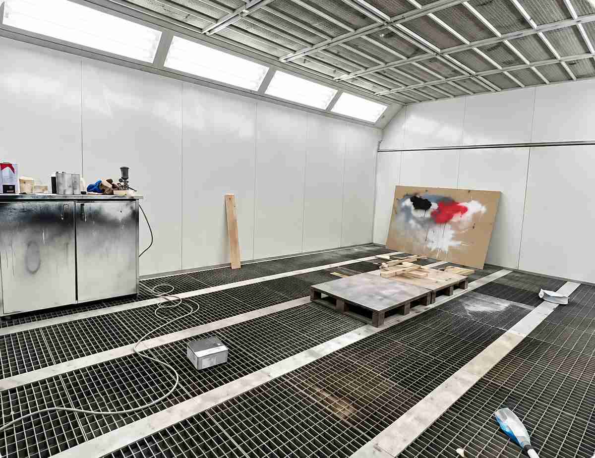 Spray paint booth in the Levo Exhibitions production workshop