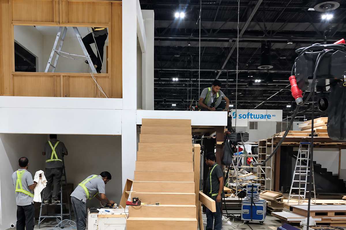 Custom exhibition stand part way through the build process at Levo Exhibitions