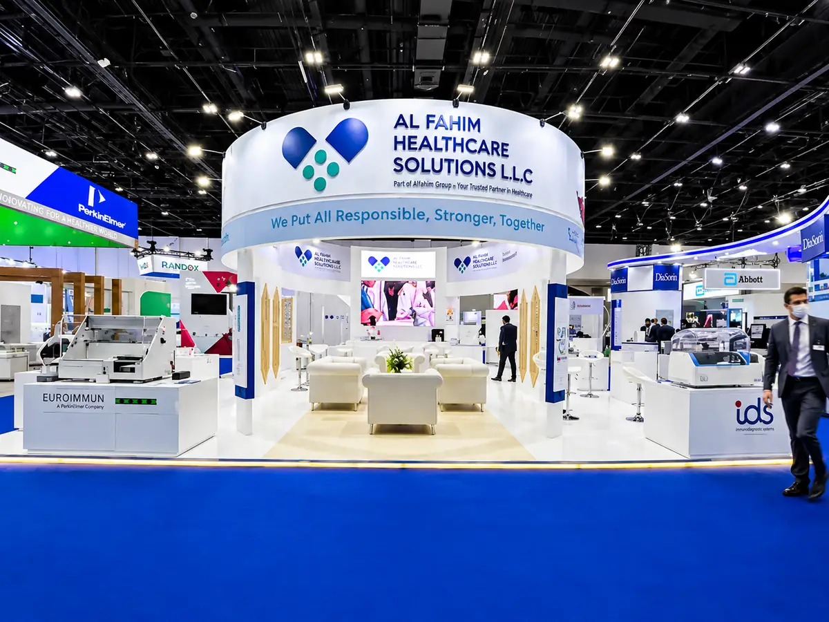 Al Fahim medical exhibition stand built by Levo Exhibitions